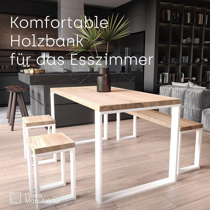 LAMO Manufaktur Sitzbank Esszimmer Holzbank 30x80x47 cm, Möbelfüsse Simple Weiss/Roh, LSB-01-A-001-8