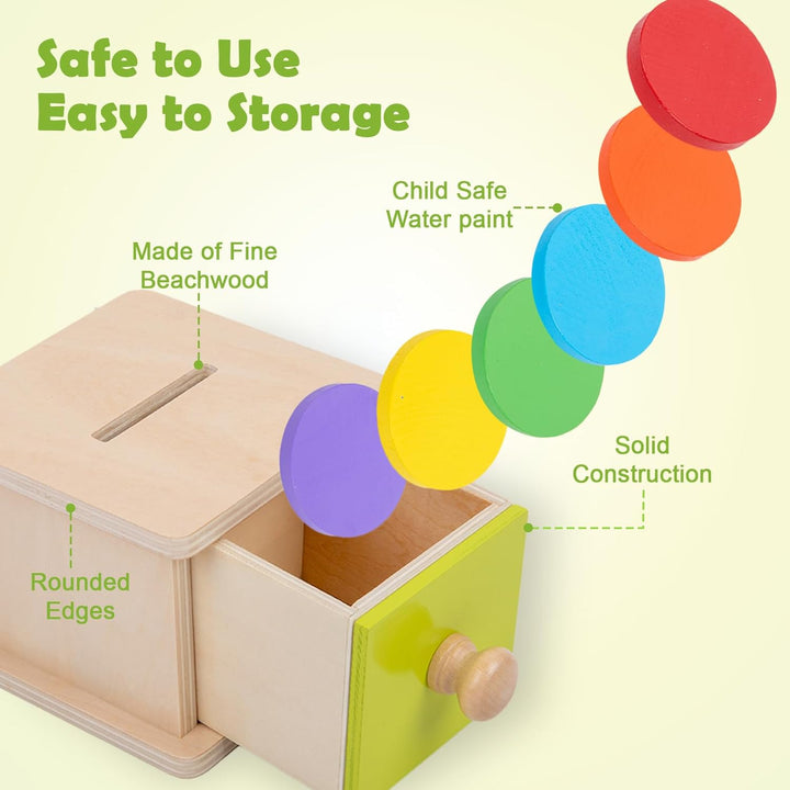 Adena Montessori Spielzeug ab 1 Jahr, Gelb-Grüner Tür Coin Box, Montessori Object Permanence Box Spi