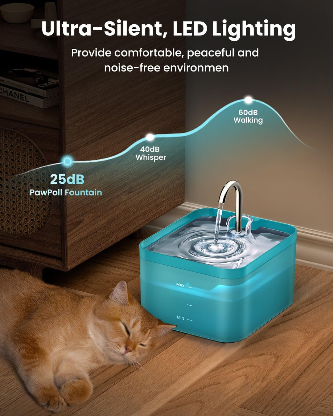 Katzenbrunnen, 2,2L Trinkbrunnen für Katze, Super Leiser, Wasserhahn-Design Wasserbrunnen für Katzen