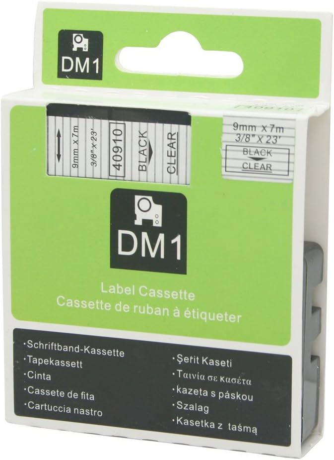 Schriftband, kompatibel mit DYMO D1 40910, 9 mm, OPA2110x5, Schwarz auf Transparent, 5 Stück 9 mm Sc