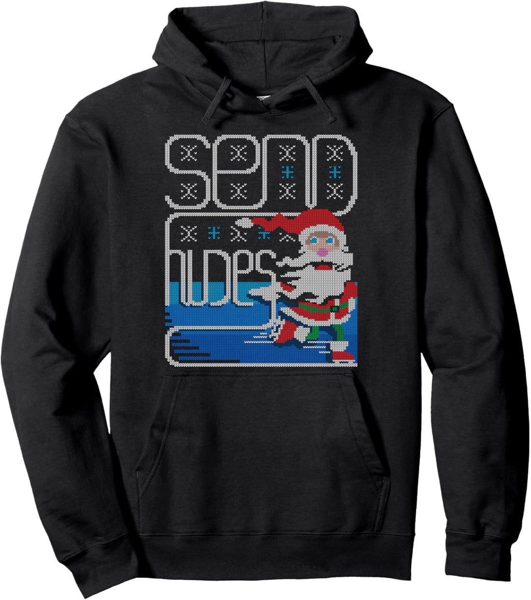 Send Nudes Santa Claus Schlittschuh Ugly Christmas Sweater Pullover Hoodie