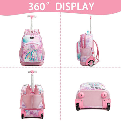 HTgroce Einhorn Trolley Rucksack mit Rollen Schultrolli Mädchen mädchen Schultasche Mit Rollen Schul