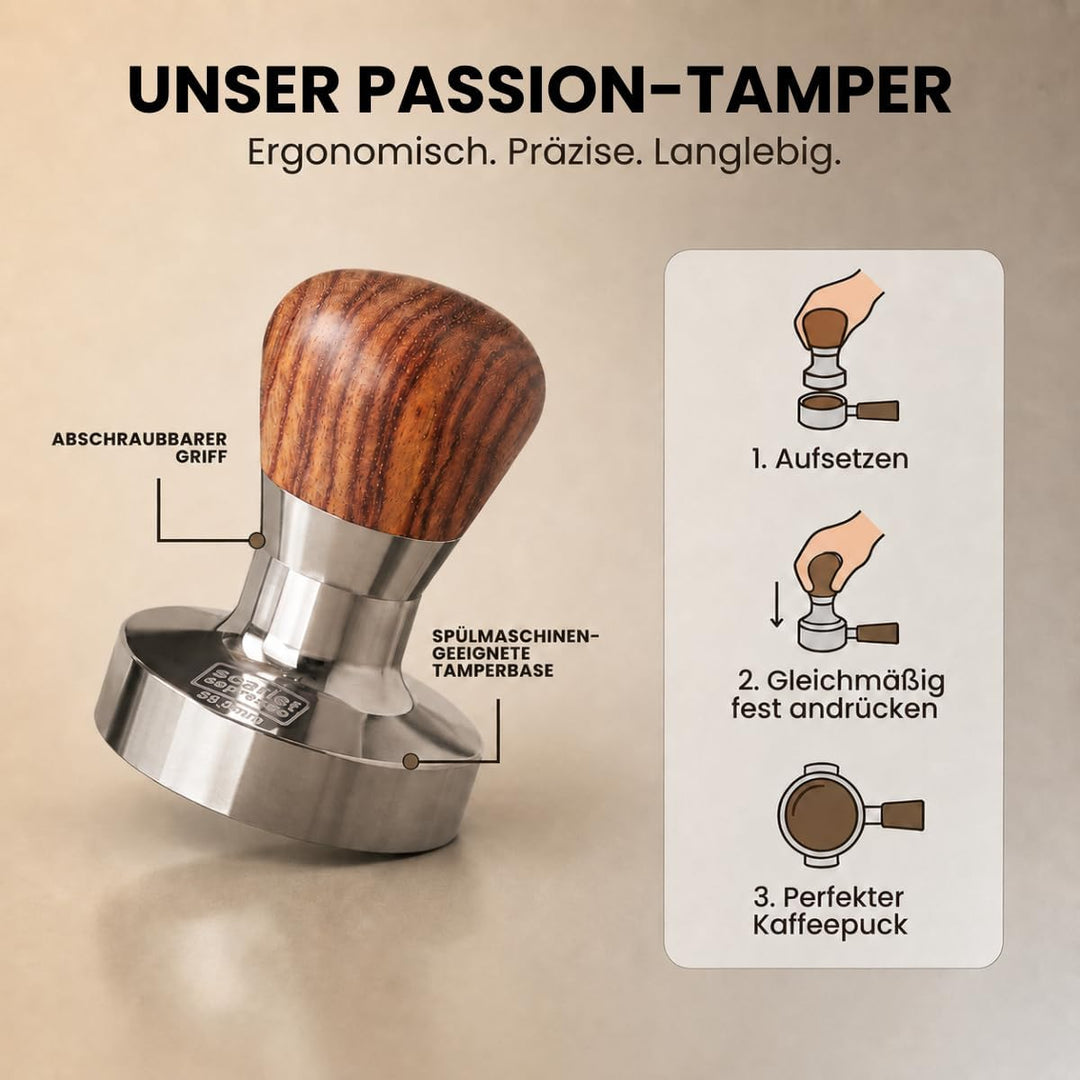 scarlet espresso | Tamper »Passion« für Barista; mit ergonomischem PVC- oder Edelholzgriff nach Wahl