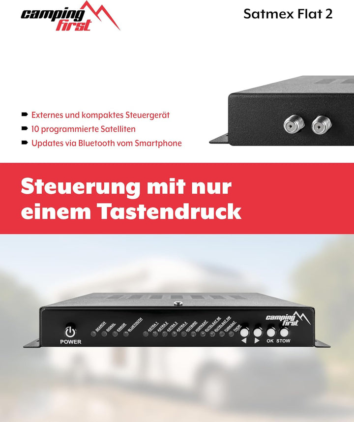 Satmex Flat 2 – Vollautomatische Camping-Antenne (Satelliten-Antenne, für 2 TVs/Receiver, für Carava