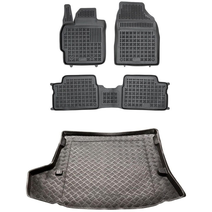 MOTOS Satz Gummifussmatten und PE Kofferraumwanne für Toyota Corolla X E140, E150 2006-2013 Verbesse