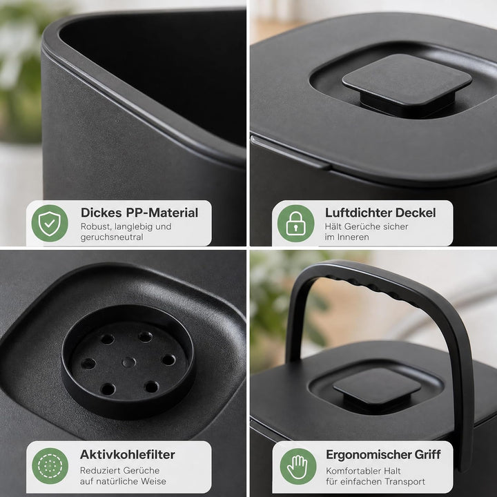 Biomülleimer Küche 4,5 L Kleiner Bioabfallbehälter mit Deckel (Schwarz), Schwarz