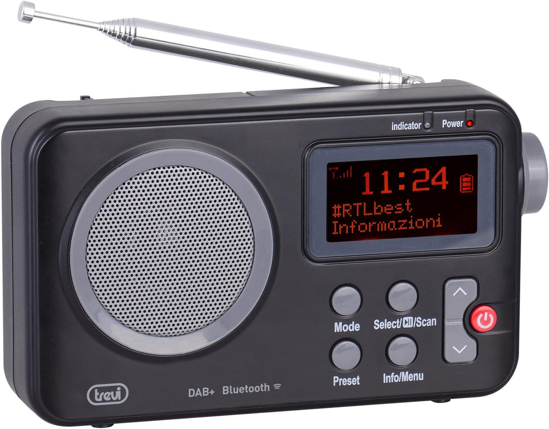 Trevi DAB 7F80 R tragbares DAB+ Radio mit Bluetooth, Uhr mit programmierbaren Weckern und digitalen
