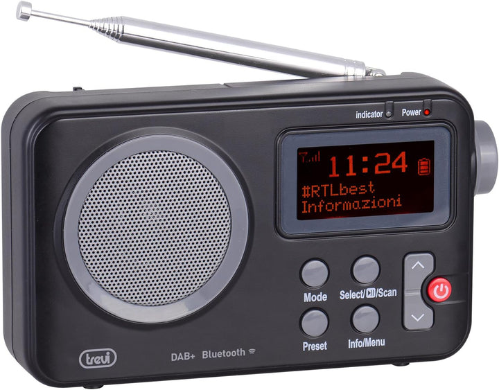 Trevi DAB 7F80 R tragbares DAB+ Radio mit Bluetooth, Uhr mit programmierbaren Weckern und digitalen