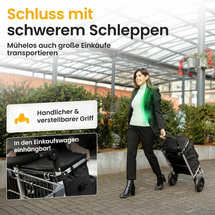 Einkaufstrolley klappbar mit Lufträdern 45 kg – Einkaufswagen faltbar wasserabweisend mit Kühlfach –