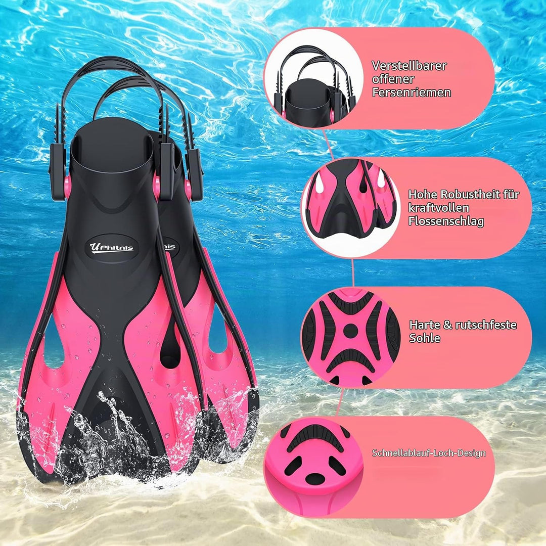 Schnorchelset Kinder mit Flossen,Anti-Fog 180°Panorama Taucherbrille Kinder, Verstellbaren Schwimmfl