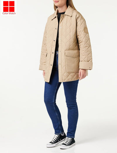 Tommy Hilfiger Damen Quilted Sorona Short Shacket Jacke S-M Beige, S-M Beige
