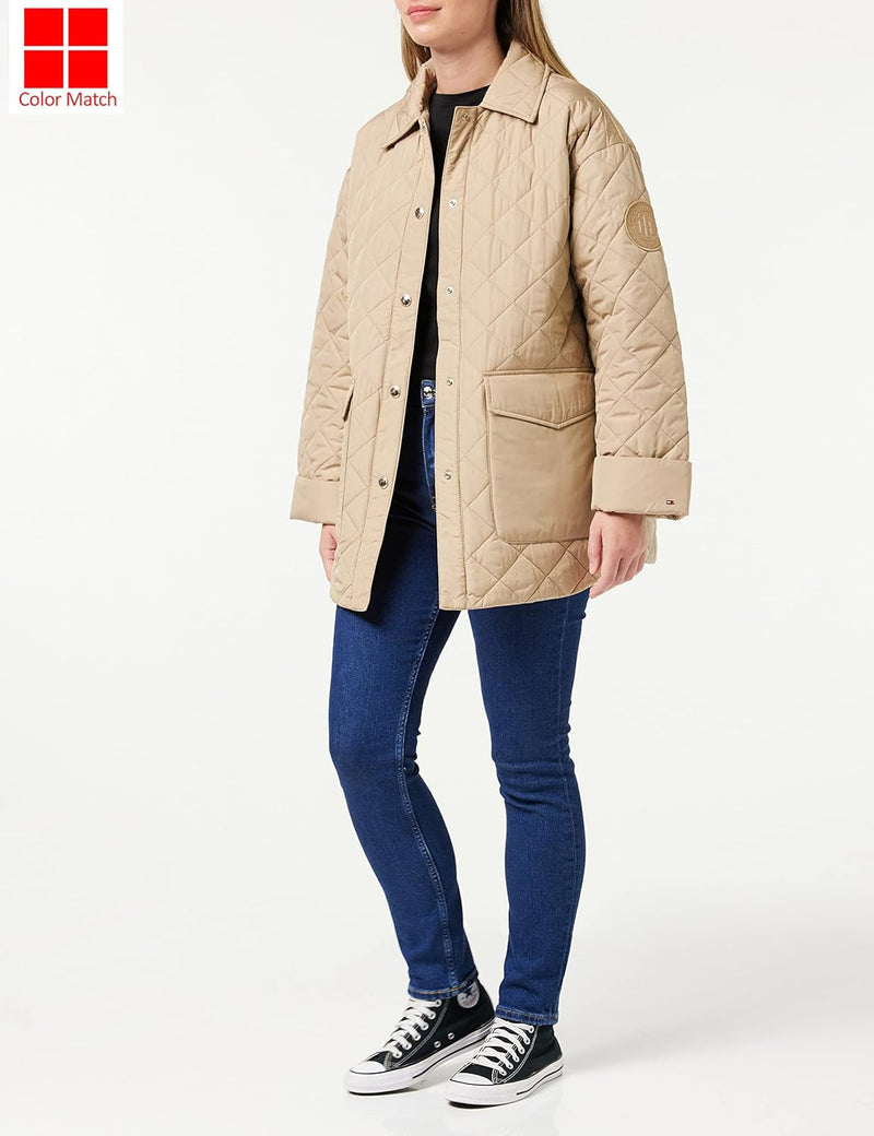 Tommy Hilfiger Damen Quilted Sorona Short Shacket Jacke S-M Beige, S-M Beige