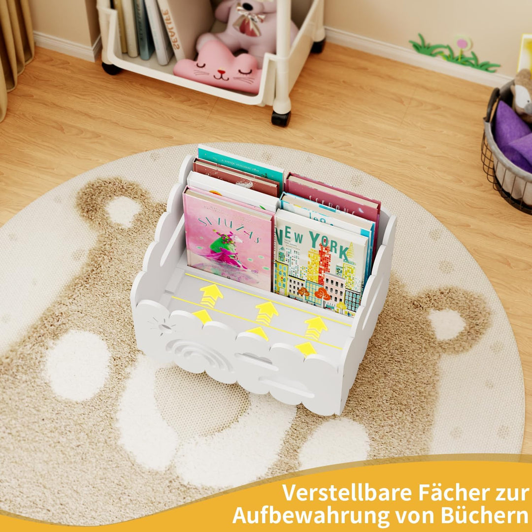 DUHARS Kinder Bücherregal Holz, Montessori Bücherregal Kinder, Bücherkiste Kinder für Leseecke, Baby