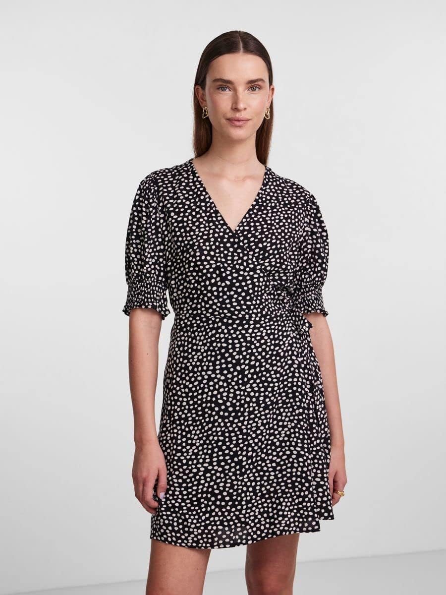PIECES Damen Pctala 2/4 Wrap Dress Noos Bc XS Black/Aop:dot, XS Black/Aop:dot