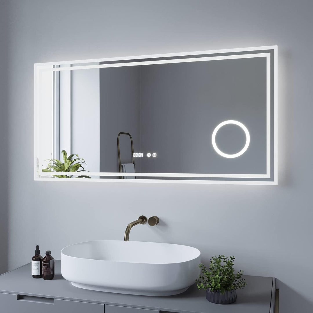 AQUABATOS LED Badspiegel 120x60 cm Wandspiegel Badezimmerspiegel antibeschlag mit Digital Uhr Kosmet