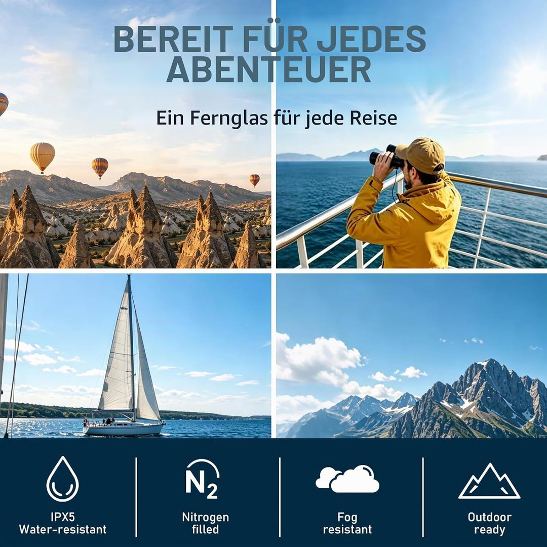 TRV Fernglas für Erwachsene, 10 x 42, leistungsstark, wasserdicht, beschlagsicher, BAK4-Prisma, mit
