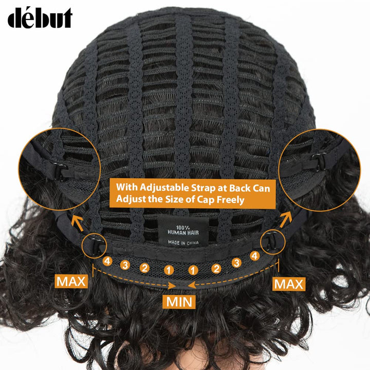 DÉBUT Kurze Bob Perücke mit Air Bangs Kurze lockige gewellte Echthaar Bob Perücke für Damen 25 cm 12