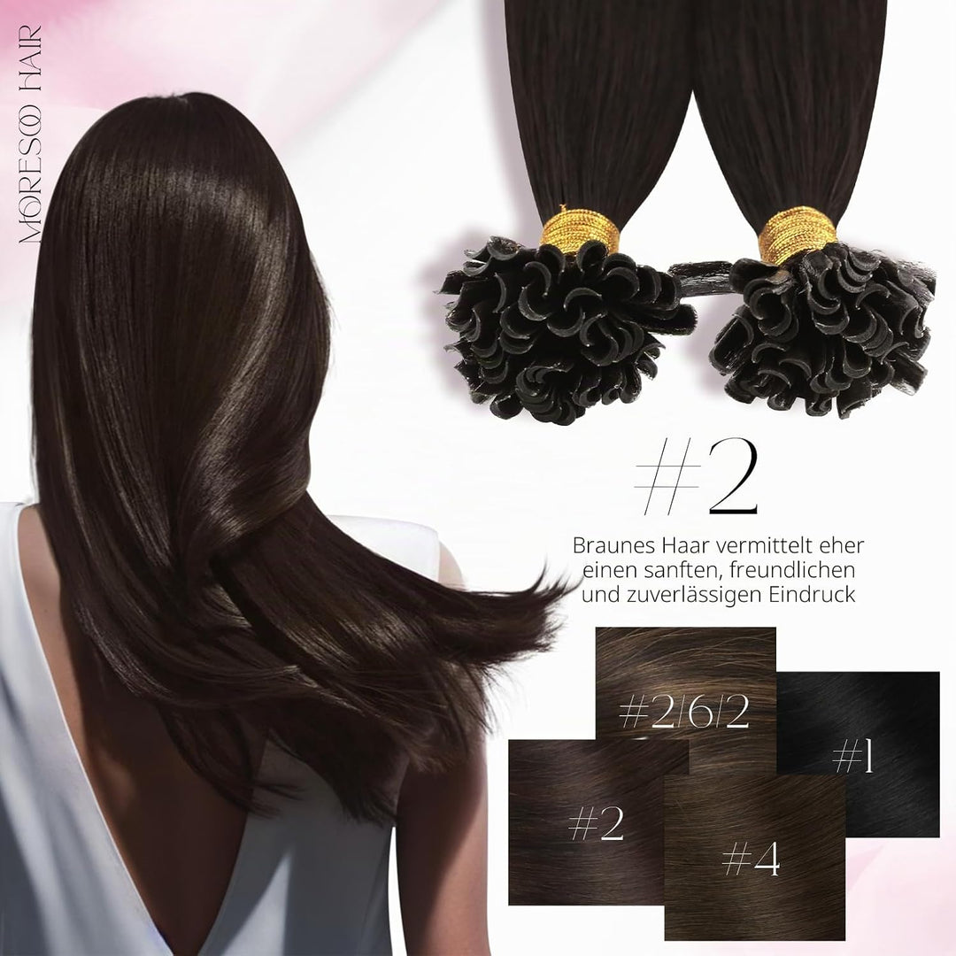 Moresoo Braun Bonding Extensions Echthaar 16Zoll/40cm U Tip Hair Extensions Echthaar Bondings Dunkel
