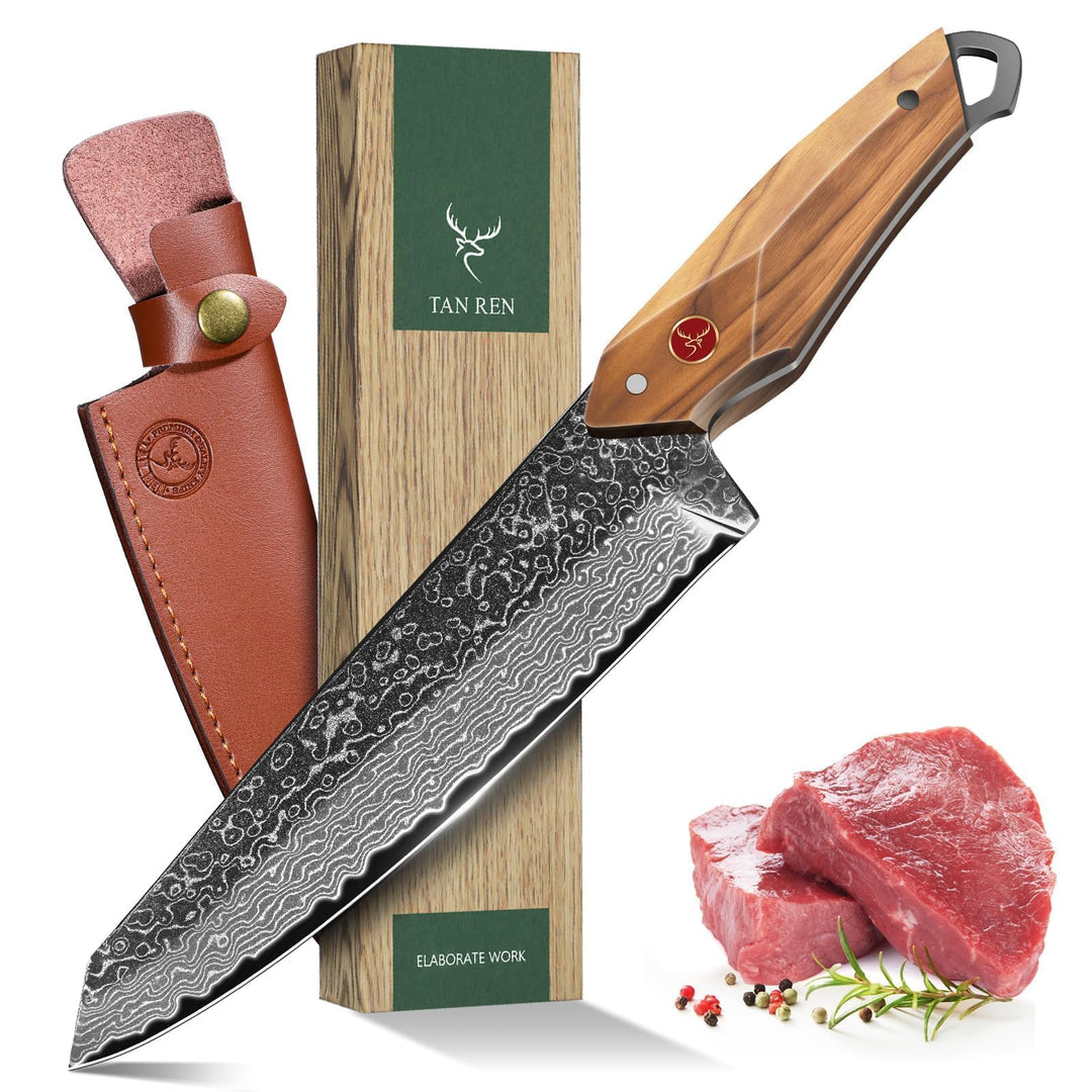 TAN REN Damastmesser, Kochmesser profi Messer, Damast Küchenmesser mit Geschenkbox, Handgeschmiedete