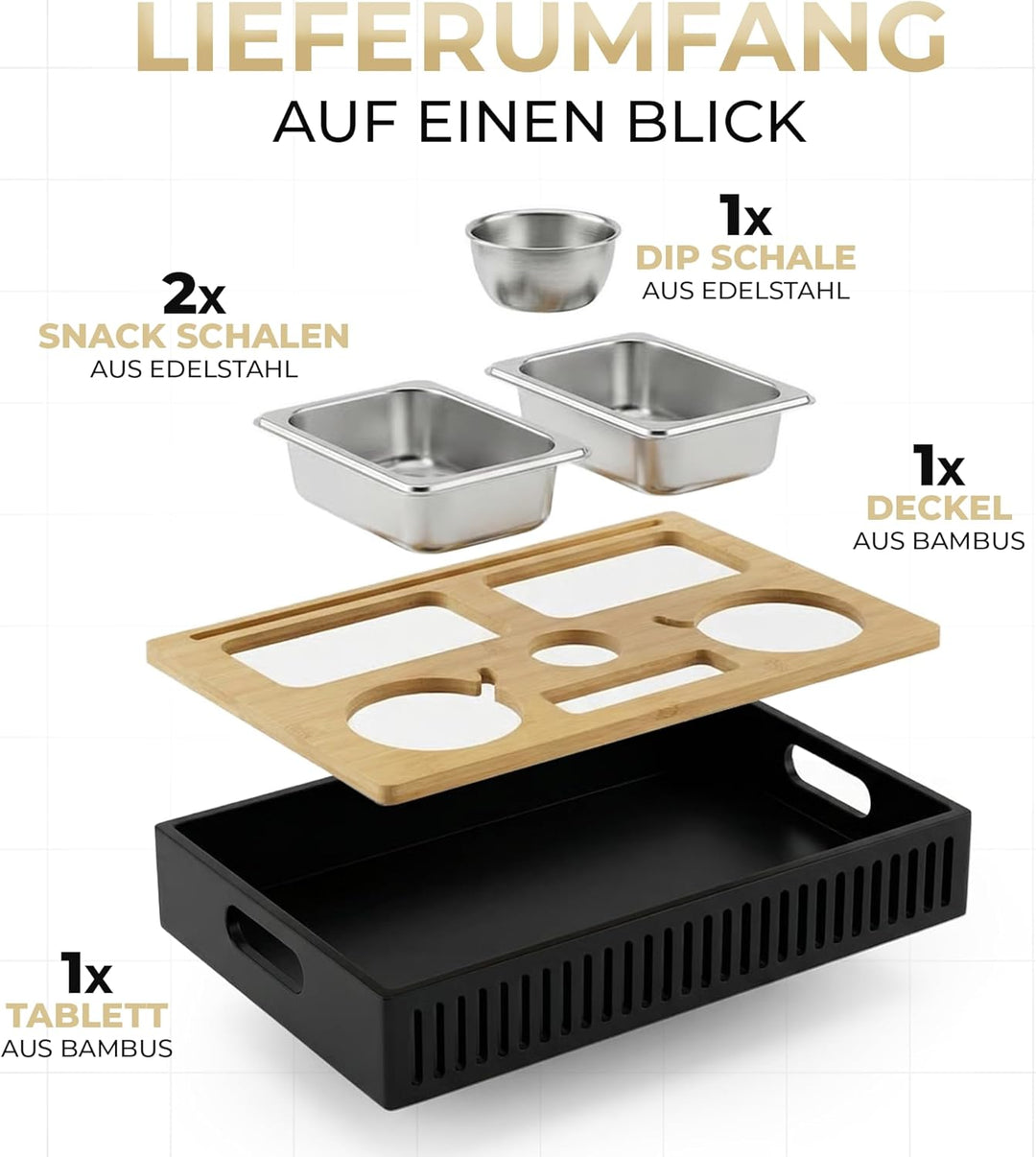 Couchbar Snackbox mit Leuchteffekt – Holz Sofatablett für Sofa, Snackbar & Organizer Tablett, 2-in-1