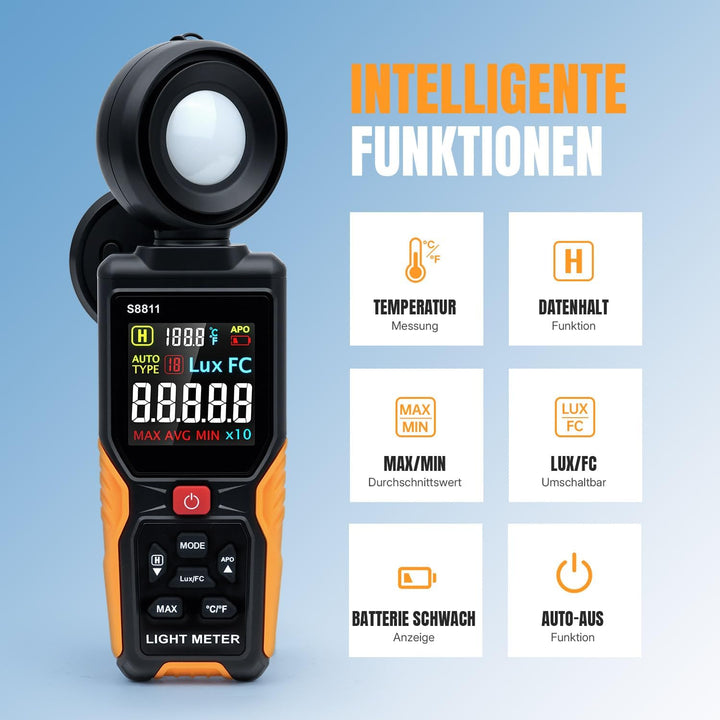 Mcbazel Digitales Luxmeter, Hochpräziser Belichtungsmesser Tragbare Photometer 200.000 Lux/FC mit 27