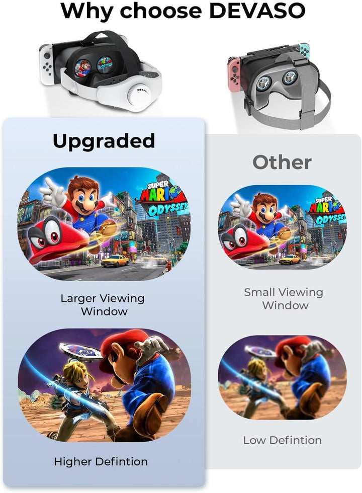 DEVASO VR Brille für Nintendo Switch/Switch OLED mit einstellbaren HD-Linsen, 3D VR (Virtual Reality