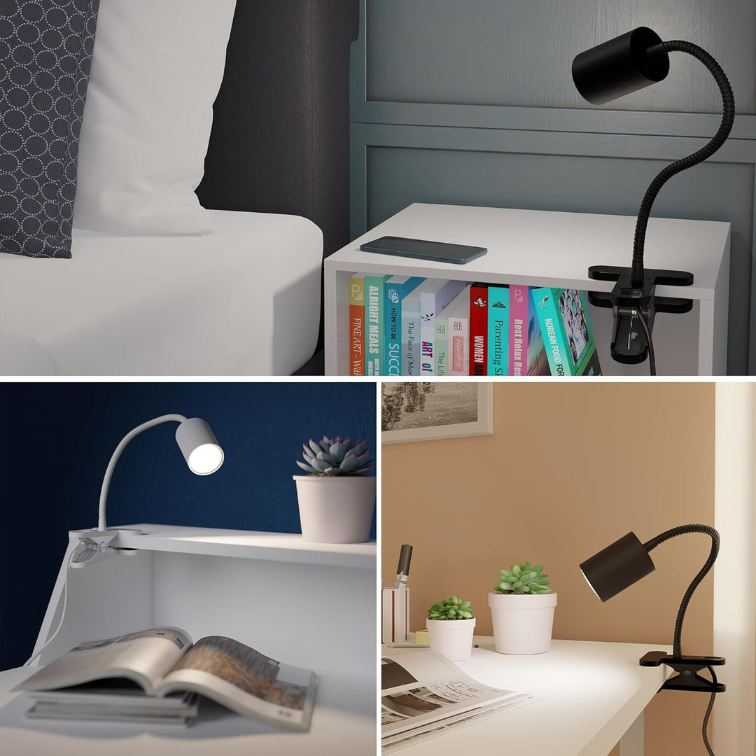 ledscom.de 2x Klemmleuchte WAIKA mit Schwanenhals und Schalter weiss matt, inkl. GU10 LED Lampe (war