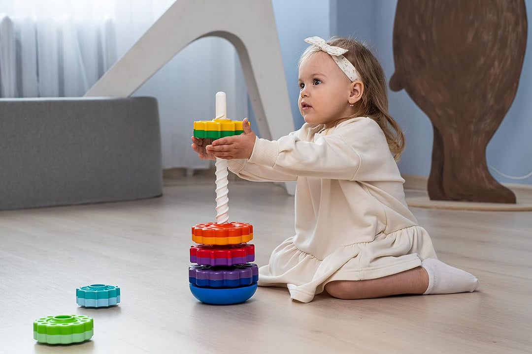 FANCY 40 cm gross Stapelturm Baby Kinderspielzeug ab 1 2 3 Jahre Farbring Pyramide mit Spiralgewinde