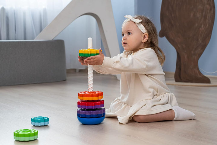 FANCY 40 cm gross Stapelturm Baby Kinderspielzeug ab 1 2 3 Jahre Farbring Pyramide mit Spiralgewinde
