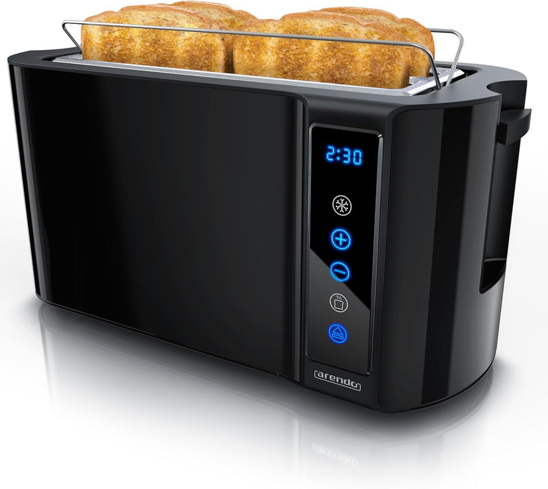 Arendo - Edelstahl Toaster Langschlitz 4 Scheiben - Touchscreen – Doppelwandgehäuse – Brötchenaufsat