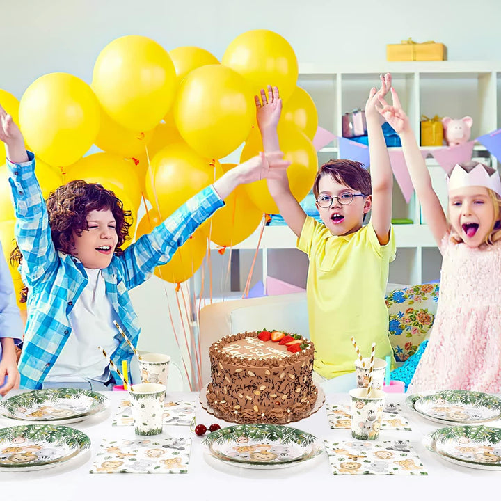 Dschungel Safari Partygeschirr Set,Junge Einweggeschirr Set 100 Stück Papier Teller Tassen Serviette
