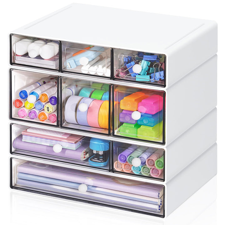 Desk Aufbewahrungsbox mit 9 Schubladen, ToyaJeco 4 Lagen Stapelbare Desktop Craft Storage-Schubladen
