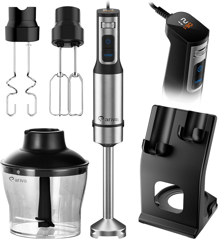 Premium 6-in-1 Stabmixer Set 1200W mit LED-Display & Timer - Multifunktions-Pürierstab Edelstahl mit