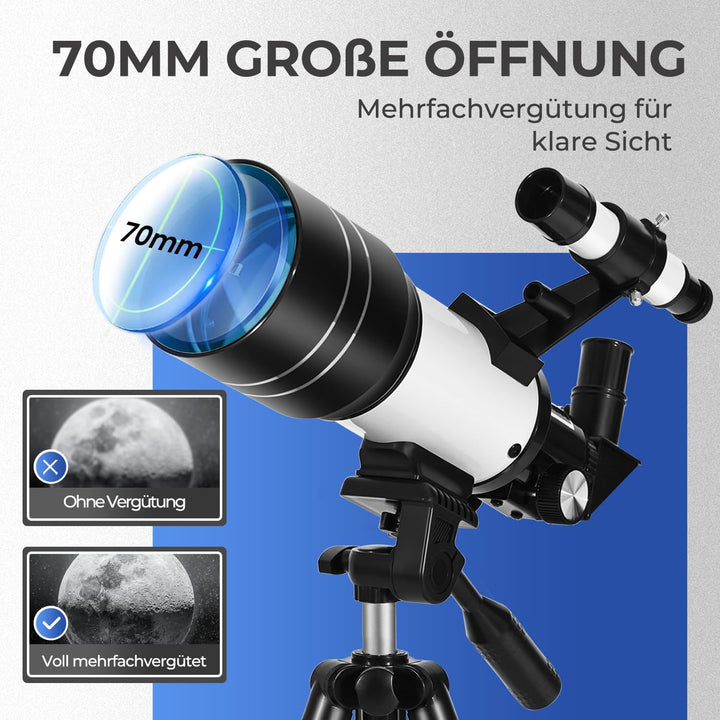 ESAKO Teleskop für Kinder & Einsteiger, 70mm Blende Tragbares Teleskop Astronomisches Linsenteleskop