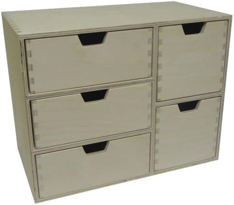 Wooden World Aufbewahrungsbox aus schlichtem Holz mit 5 Schubladen