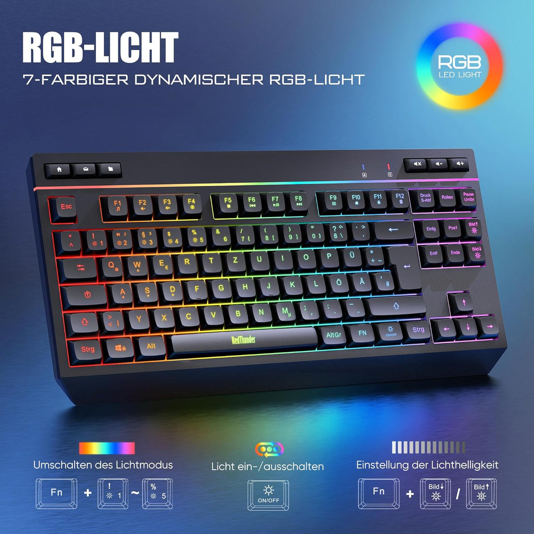 RedThunder 75% Kabelloses Tastatur und Maus Set, QWERTZ 94 Tasten TKL Layout, RGB, Wiederaufladbar F