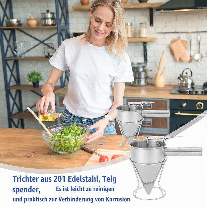 Pfannkuchen Teigspender Teigportionierer, 1200ml Edelstahl Kuchenspender mit Deckel &amp; 4 Ersatzdüsen