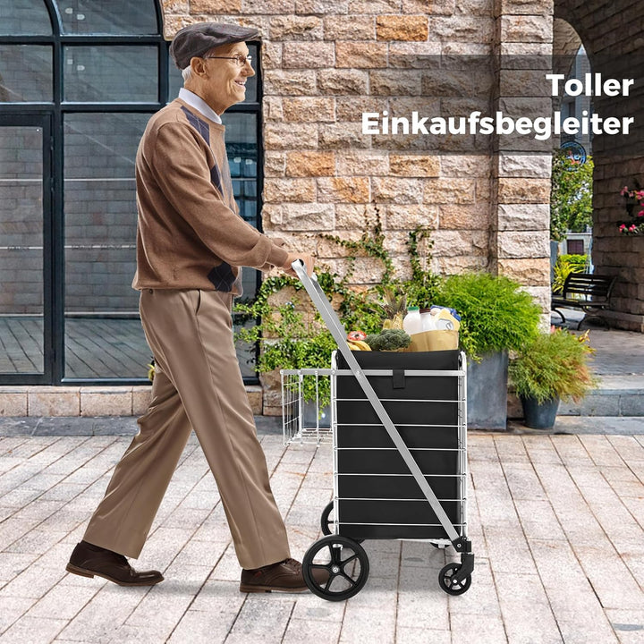 COSTWAY Einkaufstrolley Klappbar, Einkaufswagen auf Rollen mit Abnehmbarer Oxford-Tasche & 2 Körben,