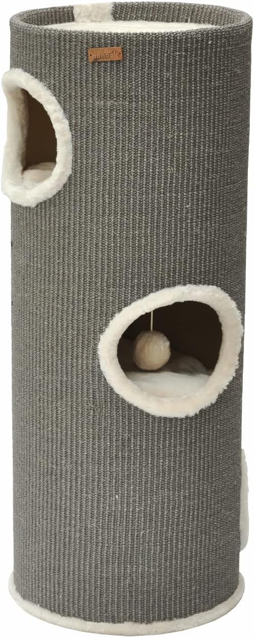 nanook Kratztonne Kratzbaum Oskar - Spieltonne für Katzen XXL mit 3 Höhlen und Spielball - Höhe 100