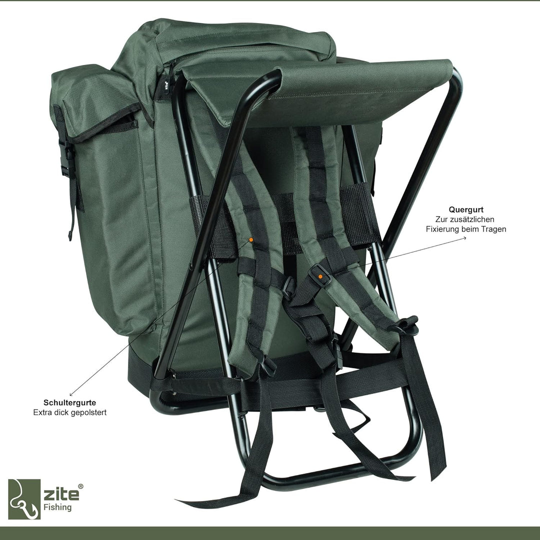 Zite Fishing Angelrucksack mit Stuhl - Rucksack-Stuhl Faltbar Angeln & Camping - Hocker Klappbar mit