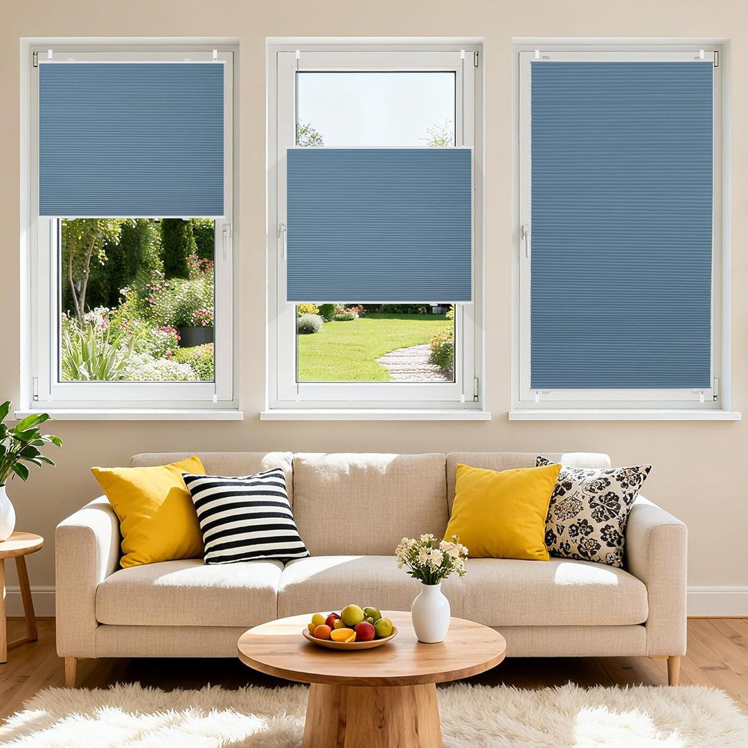 BelleMax Plissee Verdunklung Klemmfix Wabenplissee ohne Bohren Hellblau-Weiss 40x110cm(BxH), Thermo