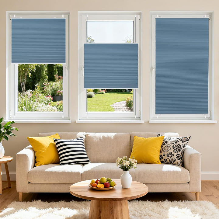 BelleMax Plissee Verdunklung Klemmfix Wabenplissee ohne Bohren Hellblau-Weiss 40x110cm(BxH), Thermo