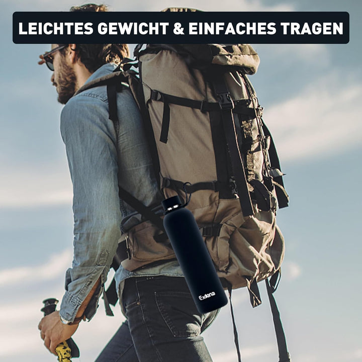 Exllena Edelstahl Trinkflasche 1l Hält Getränke 24 Stunden kalt/ 12 Stunden warm, Wasserflasche 1l 1