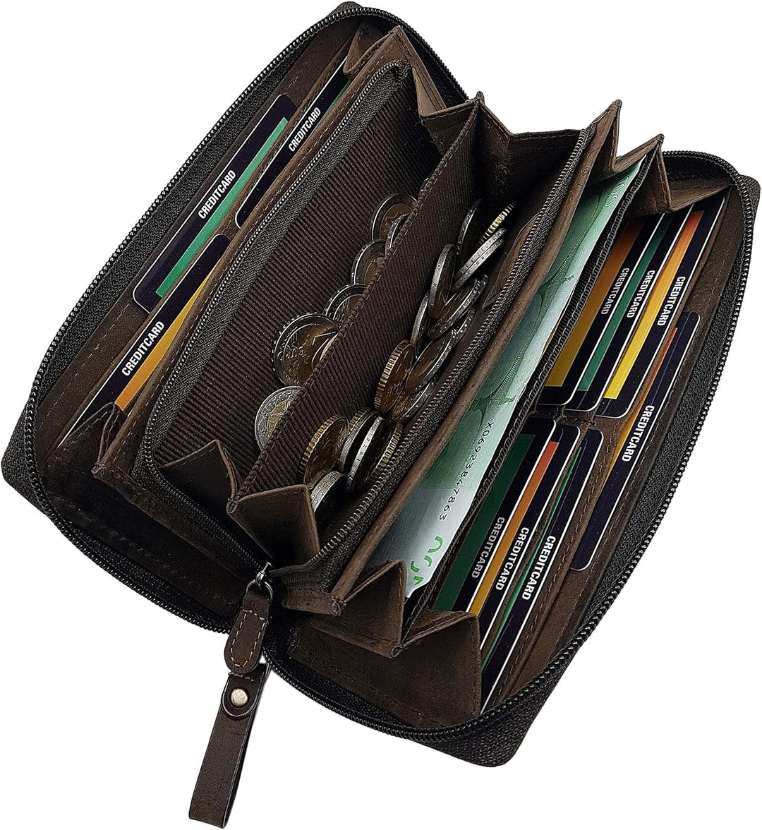 myledershop Grosse Büffel-Vollleder Damen Geldbörse/Geldbeutel/Portemonnaie/Geldtasche mit Colibri-M