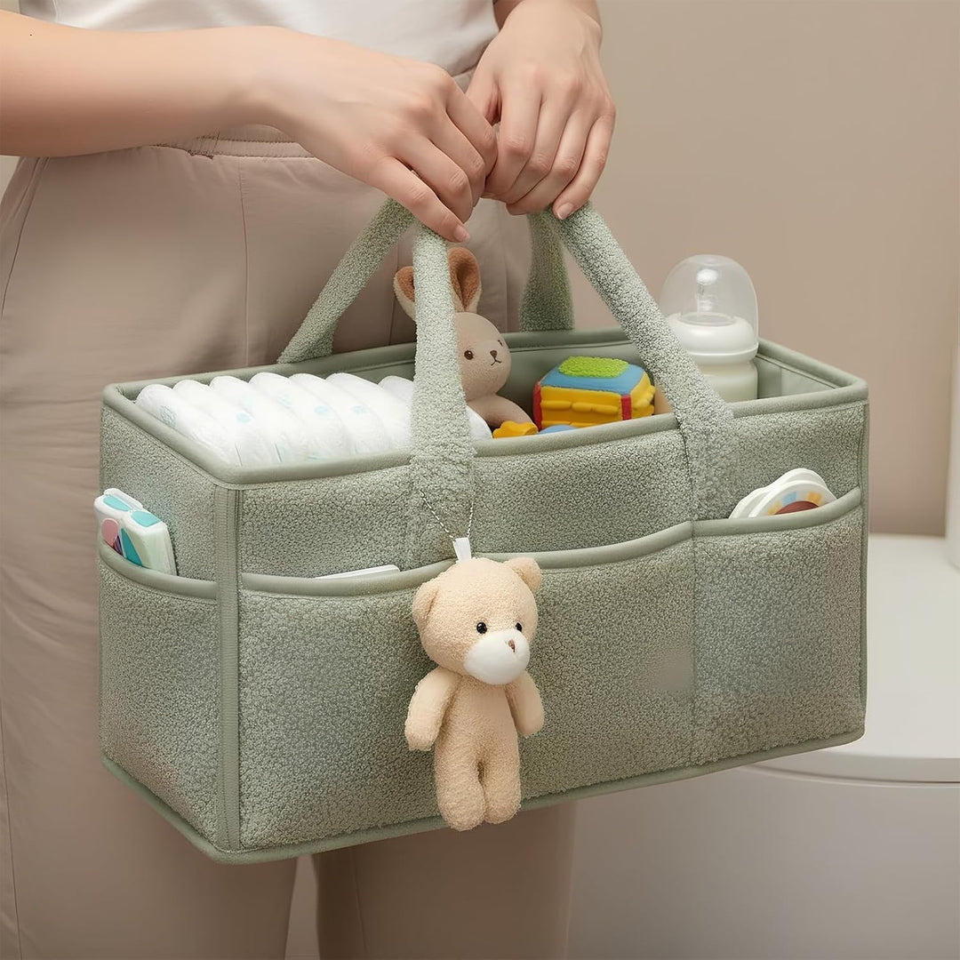 Wickeltisch Organizer und Windeltasche Set, Wickelkorb Tragbarer mit Herausnehmbaren Fächern, Baby W