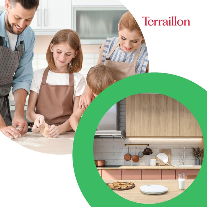 TERRAILLON elektronische Küchenwaage – Tara, Flüssigkeitsumrechnung, integrierter Griff, Wiegebereic