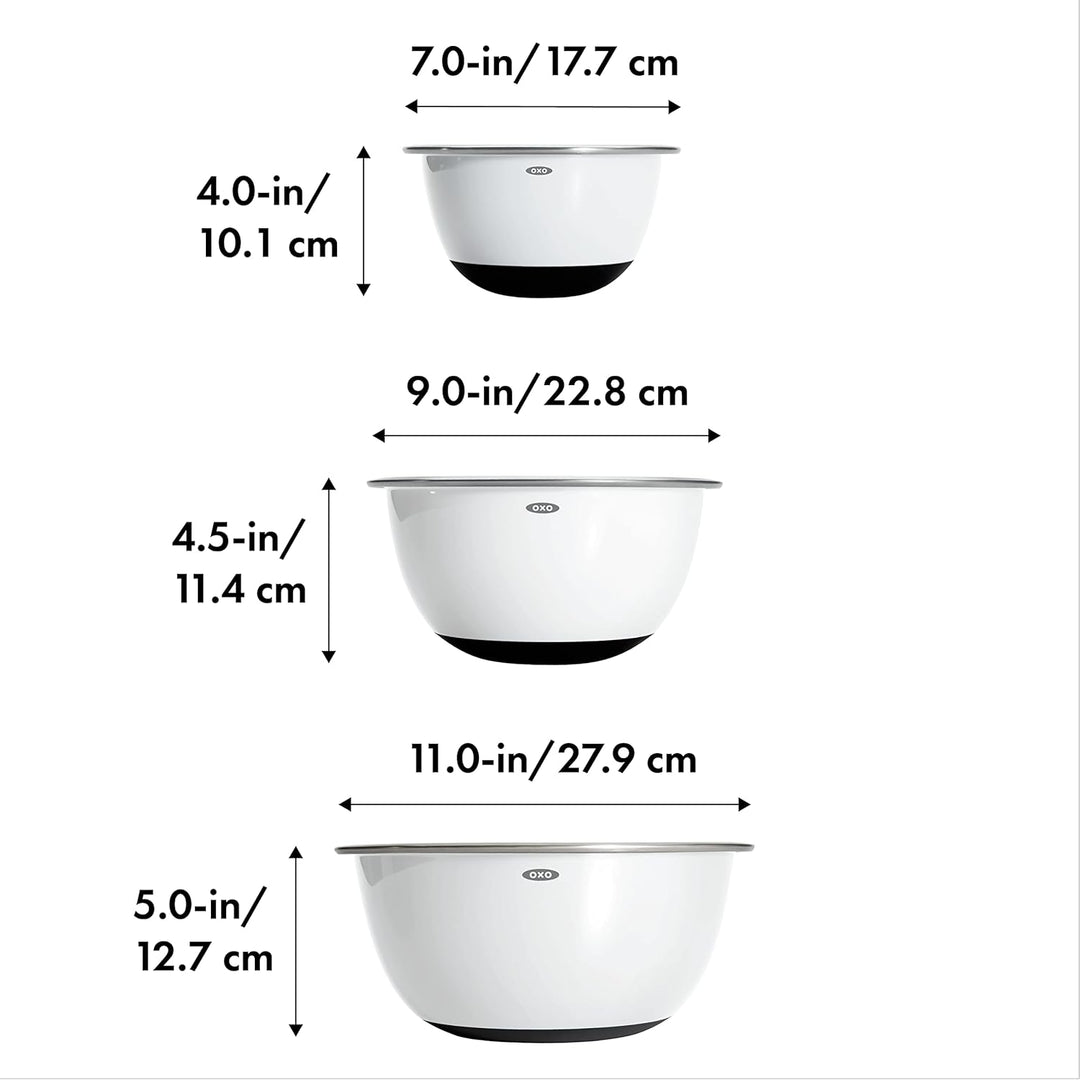 OXO Good Grips 3-Piece Stainless-Steel Mixing Bowl Set, White White Set, White Set