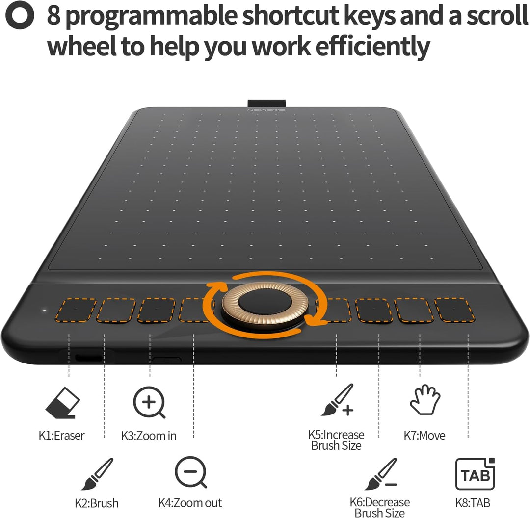 GAOMON WH851 Drahtloses Grafiktablett, Batteriefreier AP519 Digitaler Stift, 8 Programmierbare Druck