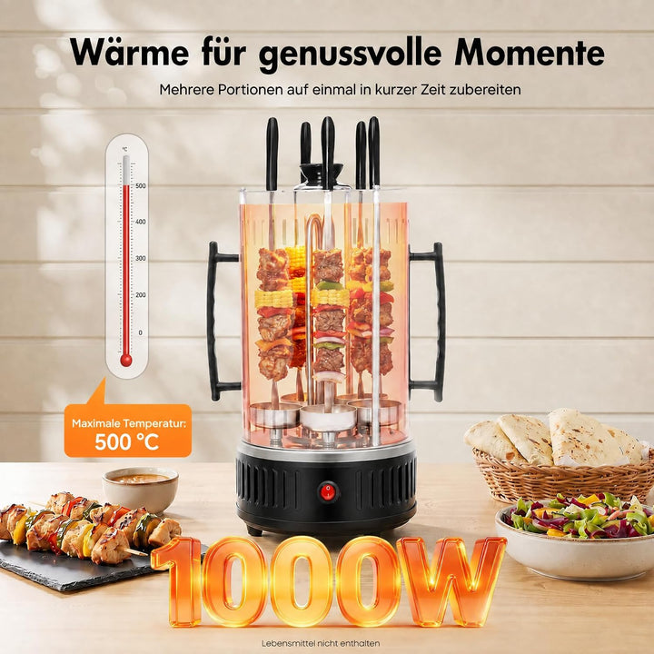 Elektrogrill Schaschlikgrill mit Motor Vertikaler Dönerspiess mit 5 Schaschlikspiesse 1000w Dönergri