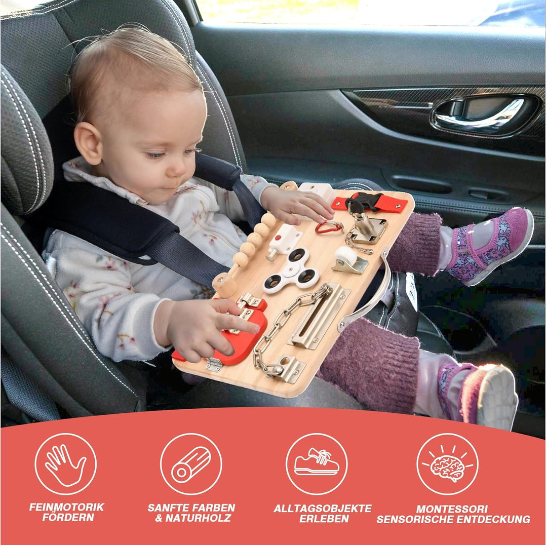 Potatomato Montessori Busy Board - Baby Spielzeug Sensorik Holzspielzeug für Kinder, Motorikspielzeu